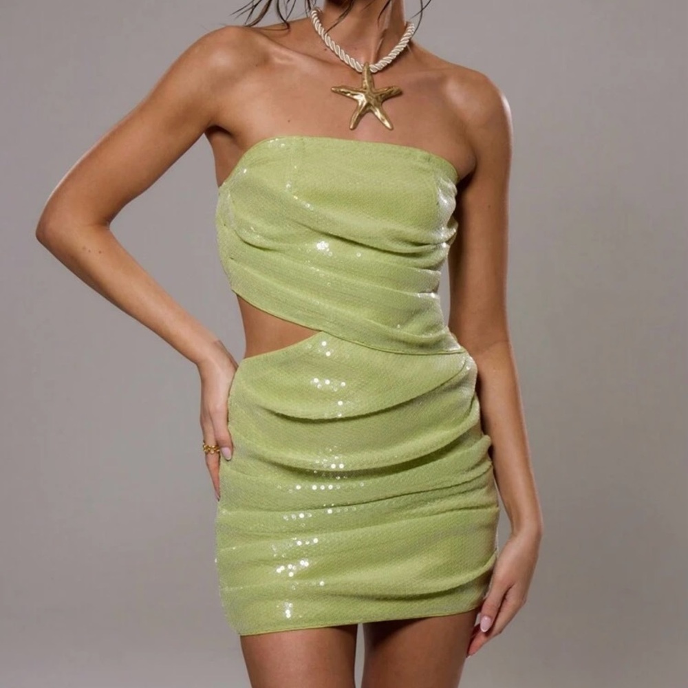 Sequin Lime Green Strapless Dress